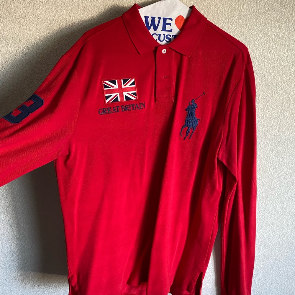 Long sleeve Great Britain polo from Ralph Lauren.